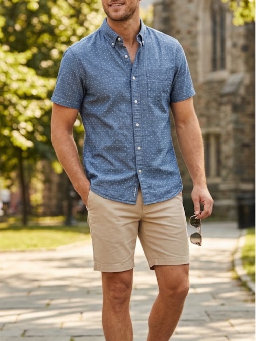 Bonobos Tailored Slim Fit Blue Cotton Chambray Polka Dot Button Down Shirt